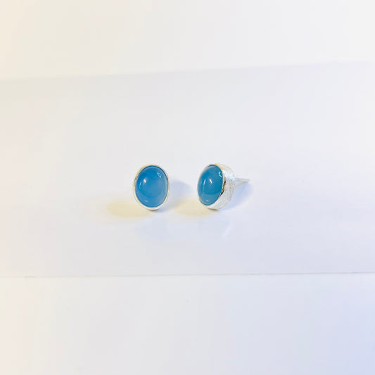 Blue Chalcodeny Round Earrings