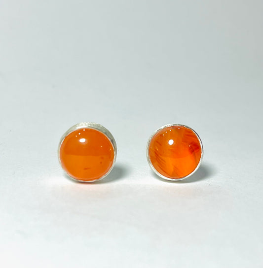Orange Carnelian Sterling Silver Stud Earrings 10mm